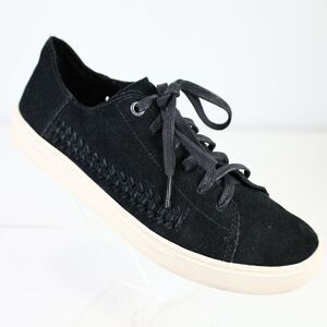 Toms Sneakers Womens 7 Black Suede Shoes Lace ups Braided Casual Rubber Sole